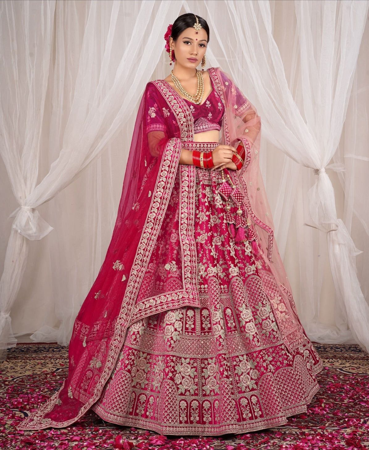 New Semi Stitiched Velvet Bridal Lehenga Choli