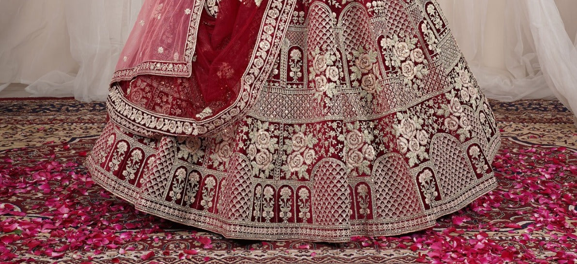 New Semi Stitiched Velvet Bridal Lehenga Choli