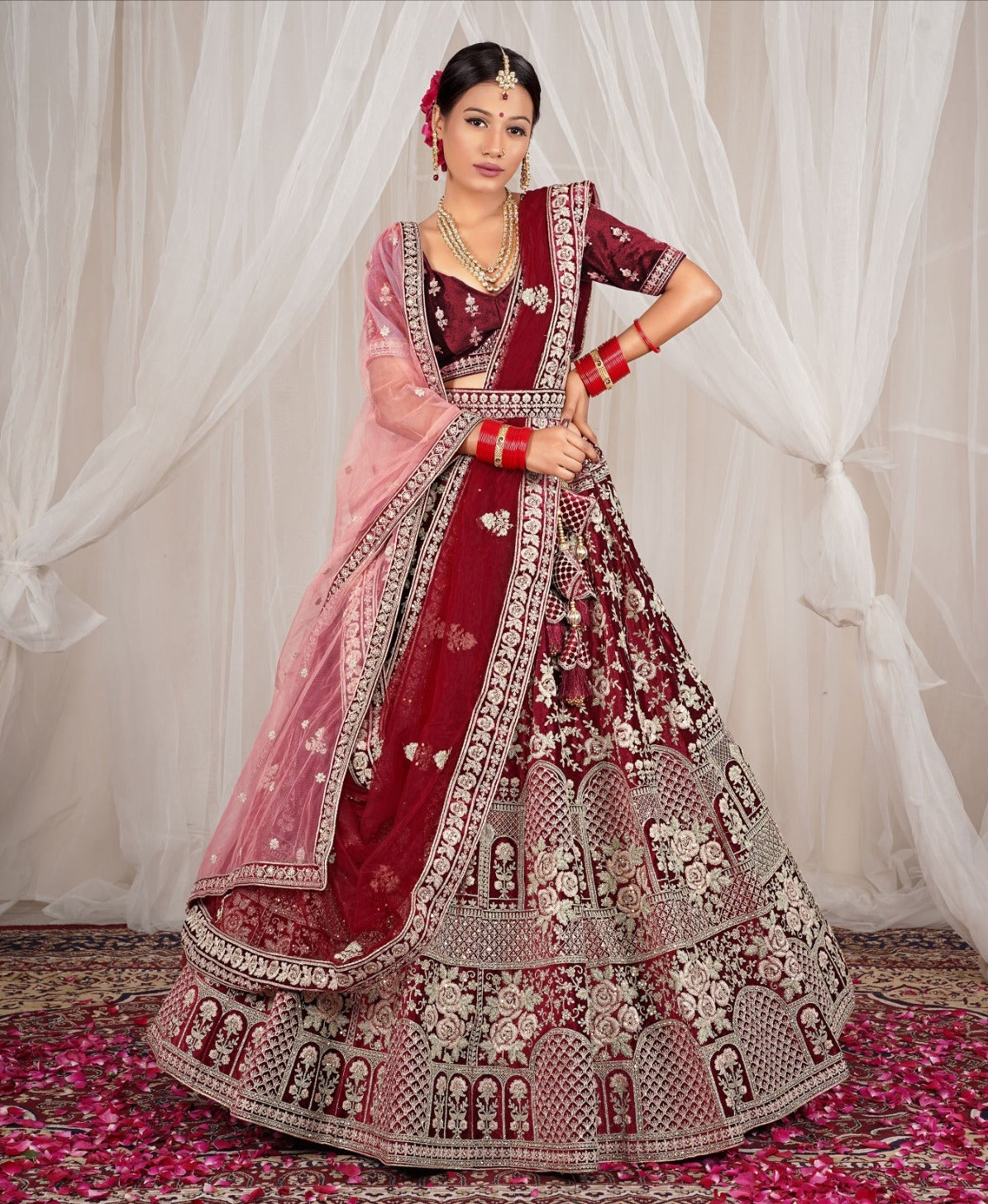 New Semi Stitiched Velvet Bridal Lehenga Choli