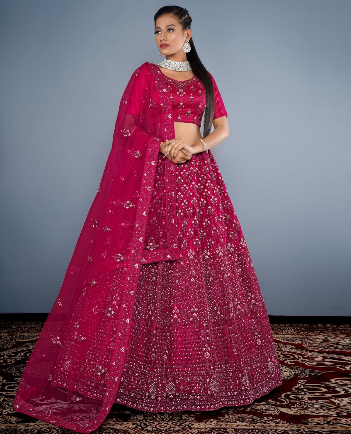 New Semi Stitiched Netted Lehenga Choli