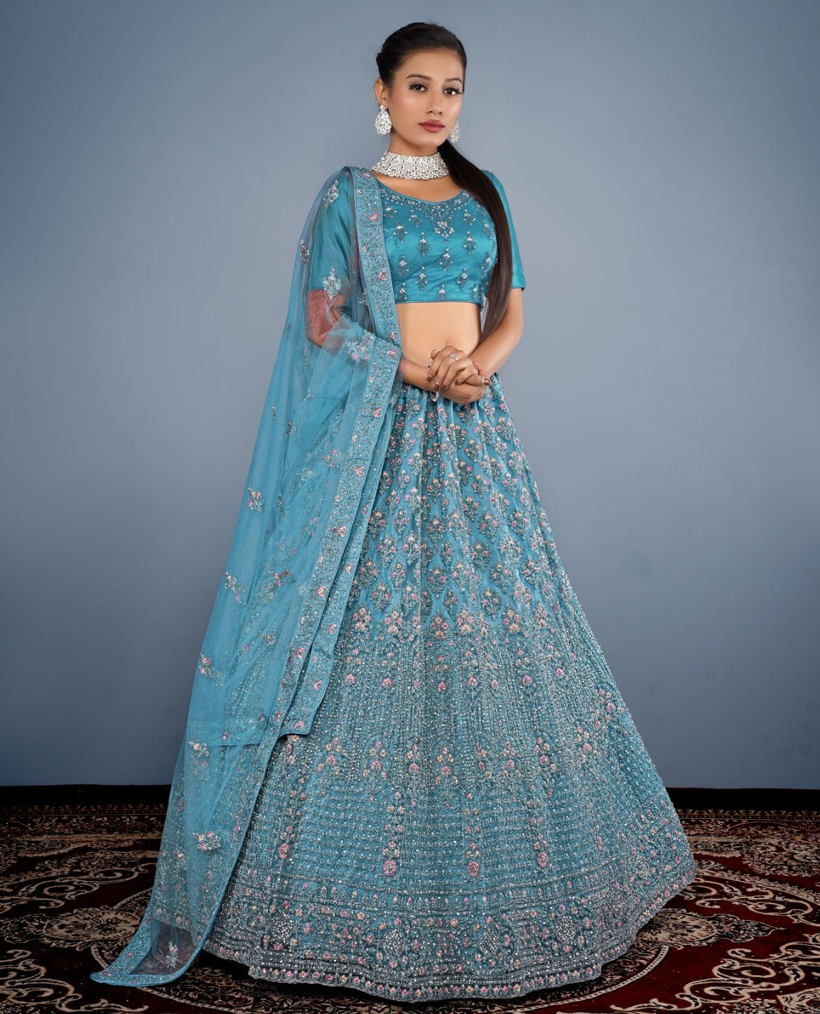 New Semi Stitiched Netted Lehenga Choli