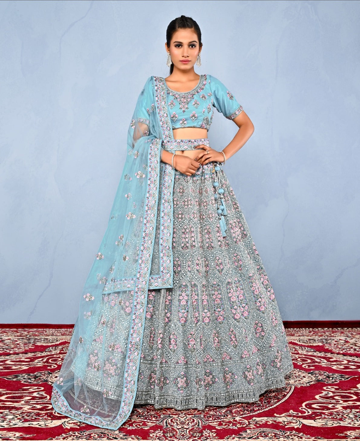 New Semi Stitiched Netted Lehenga Choli