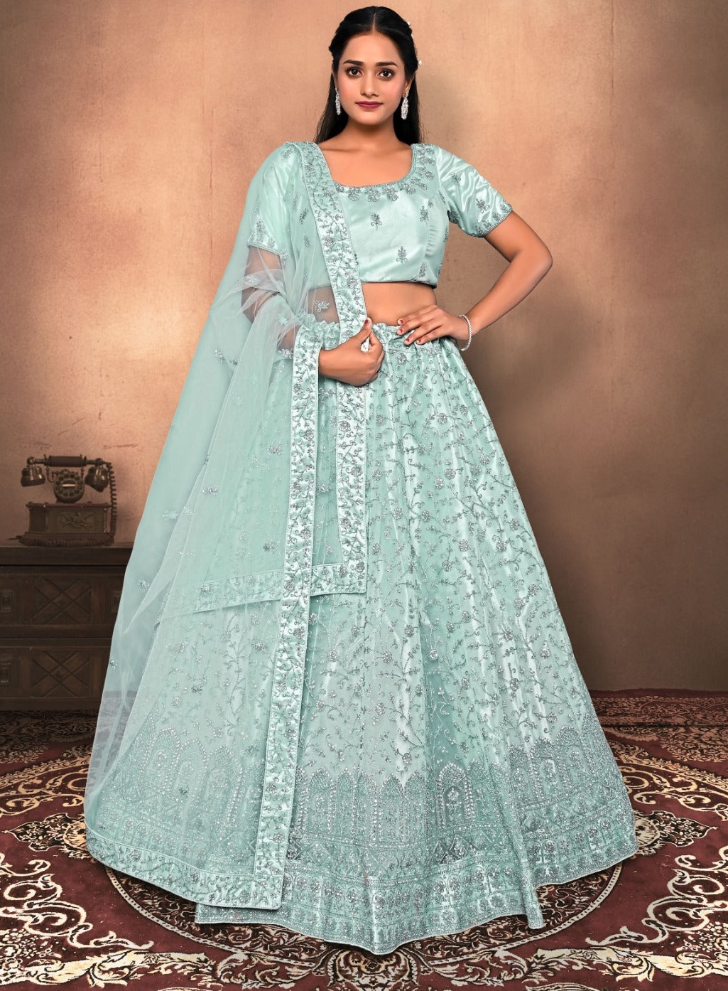 New Semi Stitiched Netted Lehenga Choli