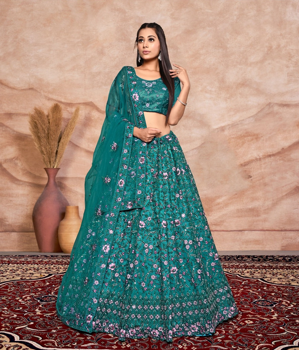 New Semi Stitiched Netted Lehenga Choli