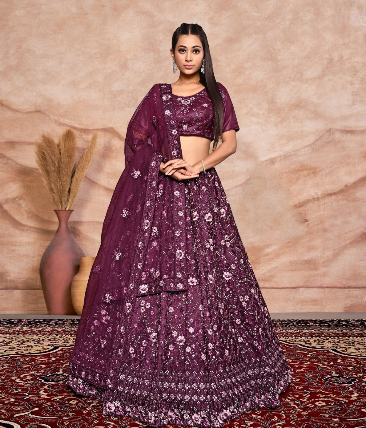 New Semi Stitiched Netted Lehenga Choli