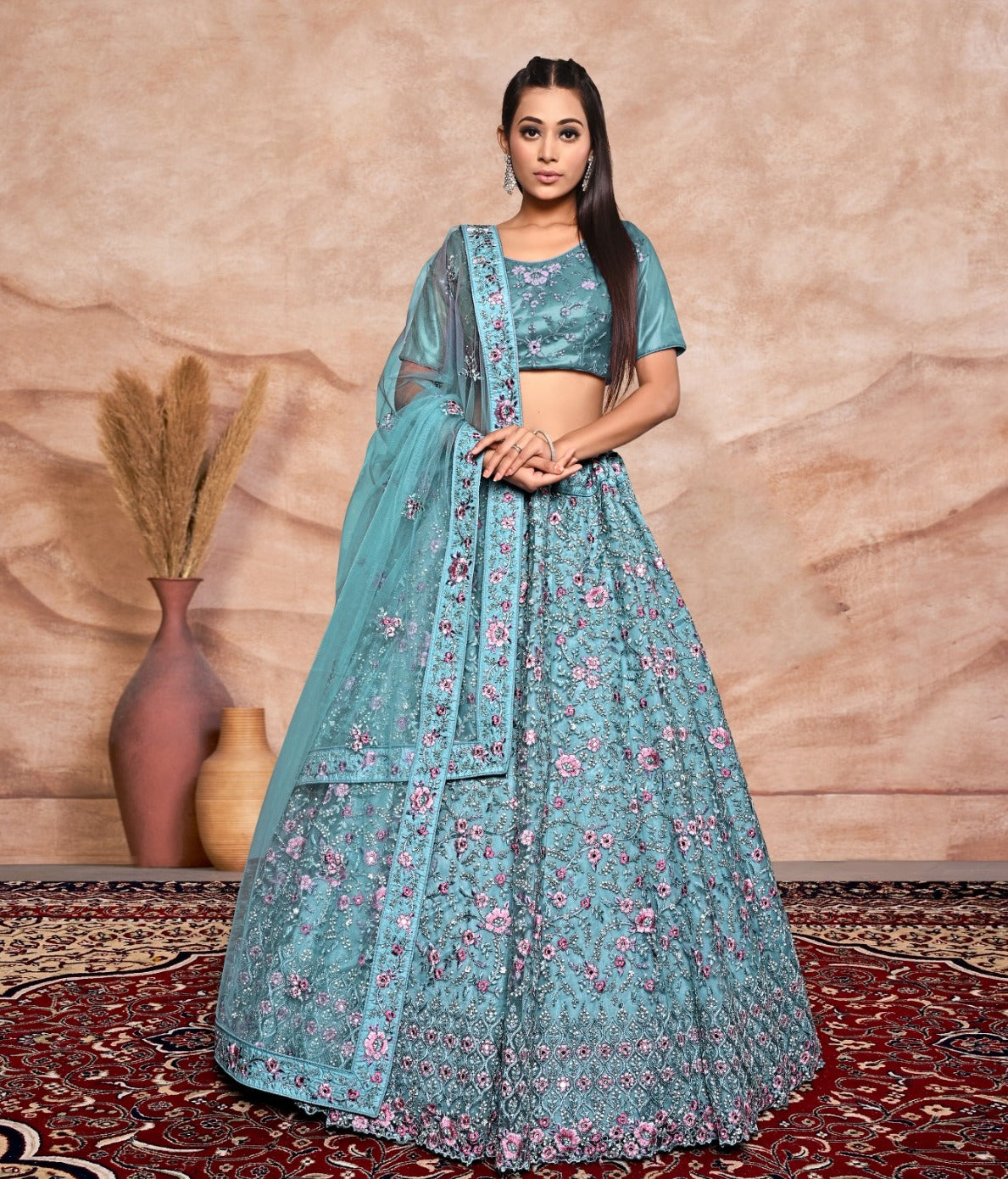 New Semi Stitiched Netted Lehenga Choli