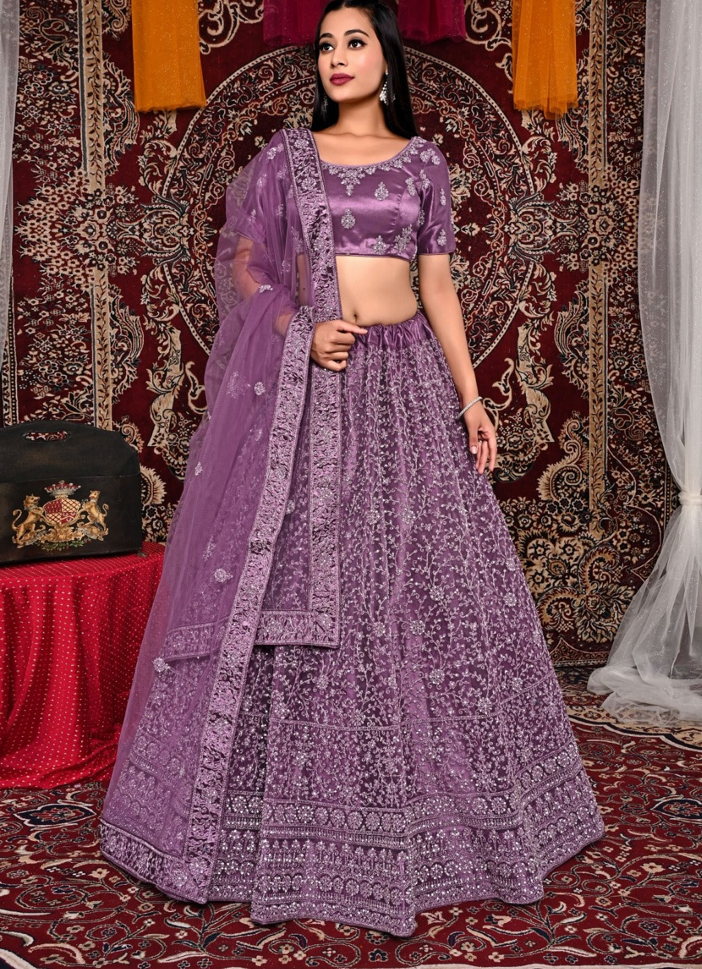 New Semi Stitiched Netted Lehenga Choli