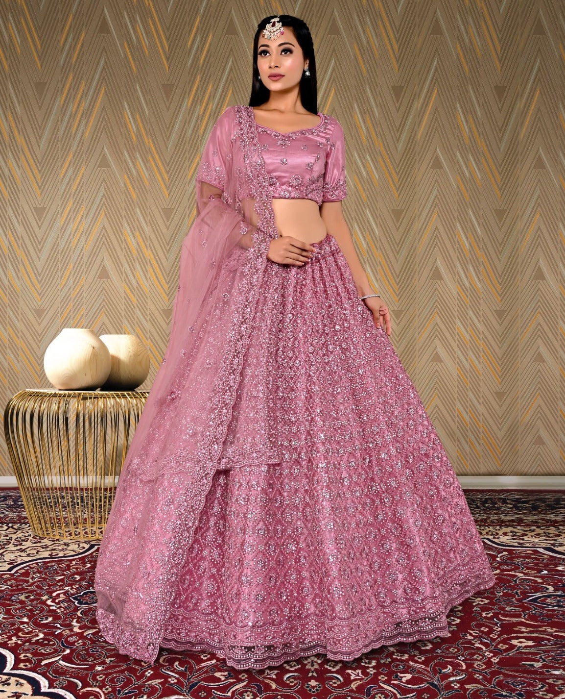 New Semi Stitiched Netted Lehenga Choli