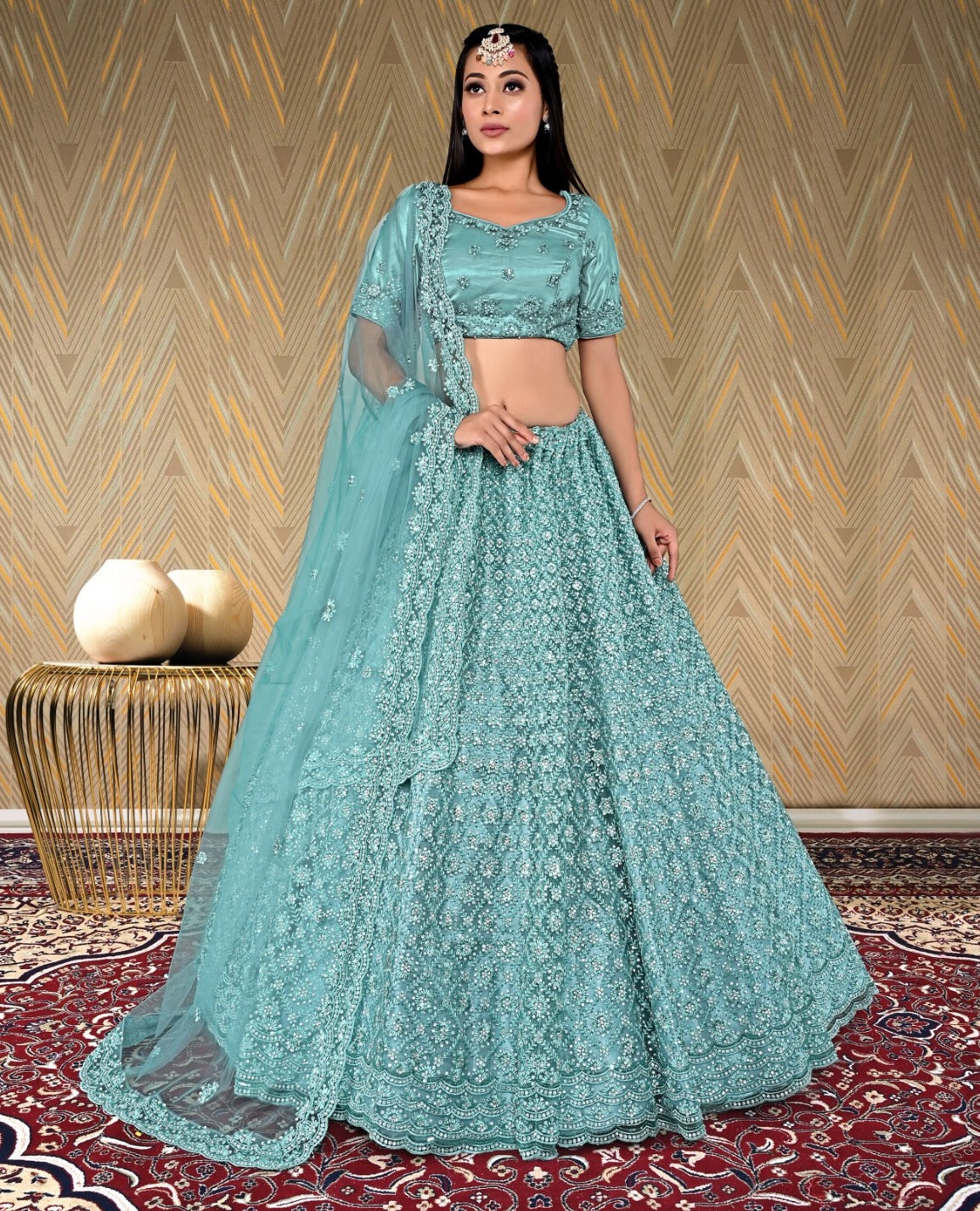 New Semi Stitiched Netted Lehenga Choli