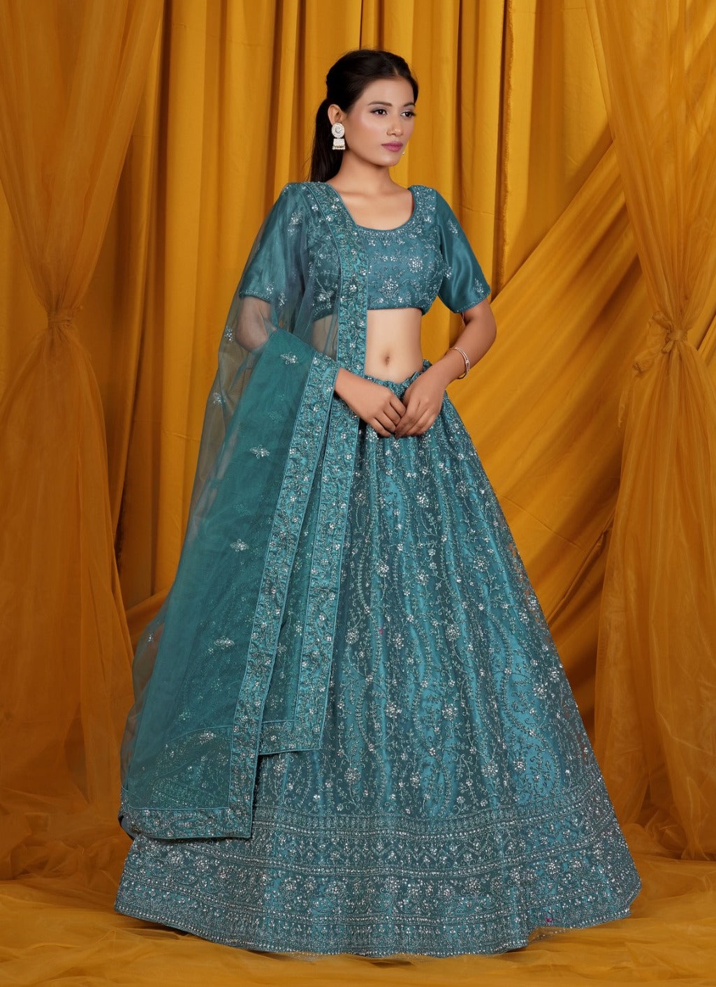 New Semi Stitiched Netted Lehenga Choli