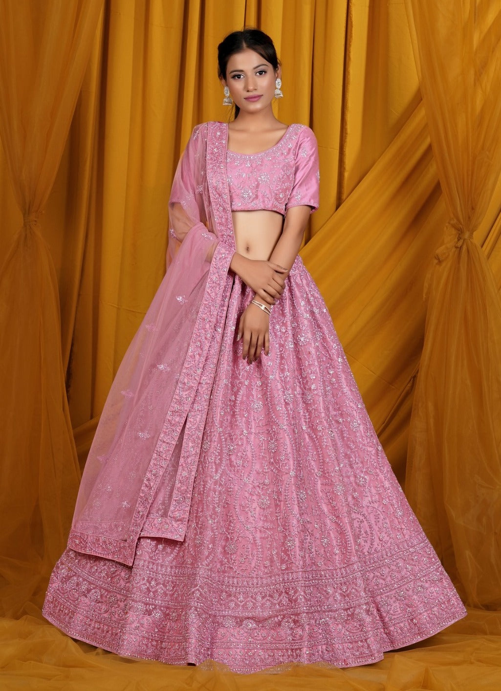 New Semi Stitiched Netted Lehenga Choli