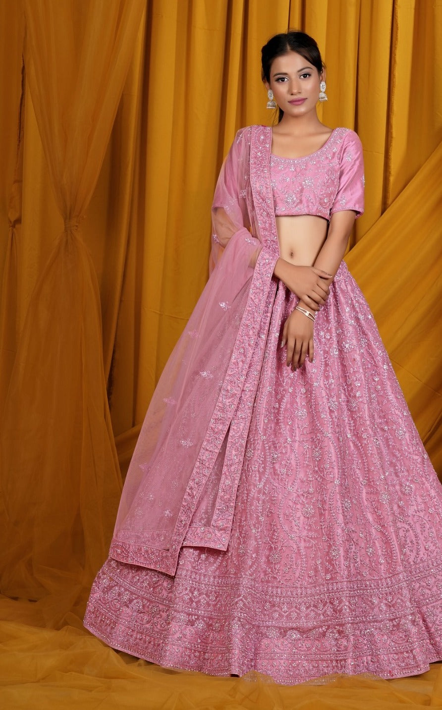 New Semi Stitiched Netted Lehenga Choli