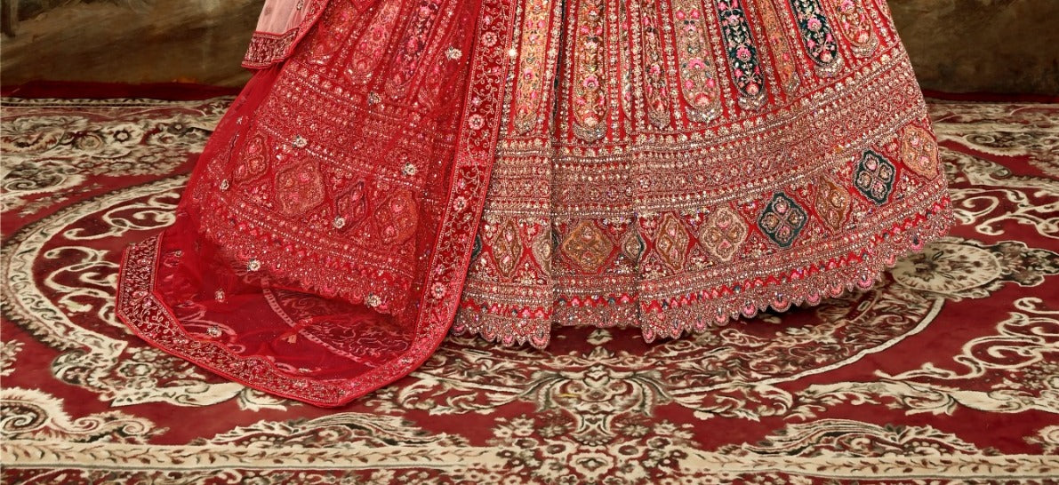 New Semi Stitiched Velvet Bridal Lehenga Choli