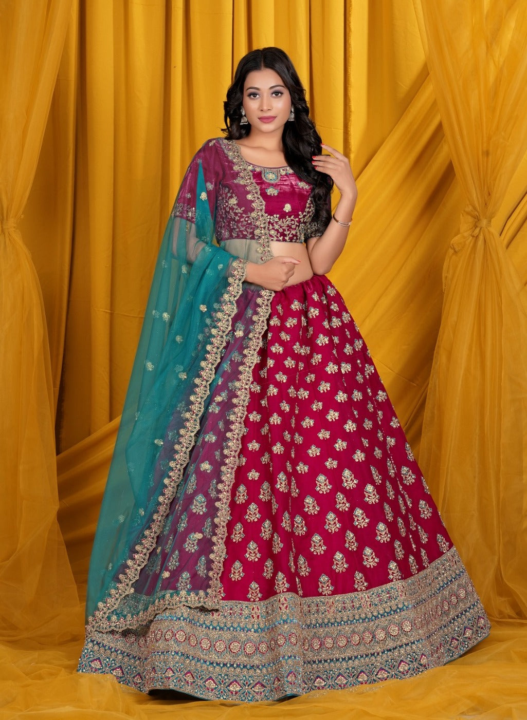 New Semi Stitiched Netted Lehenga Choli