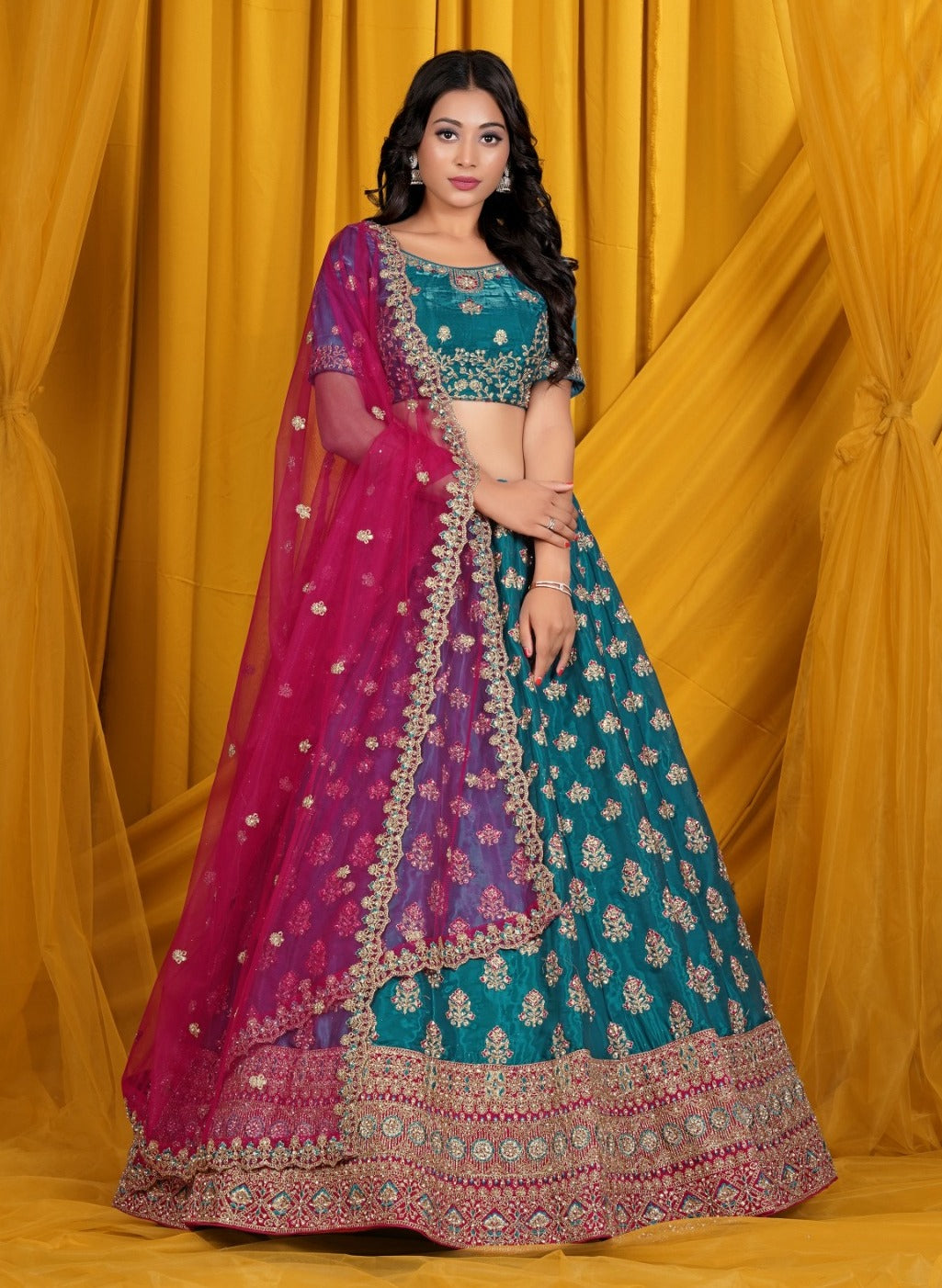 New Semi Stitiched Netted Lehenga Choli