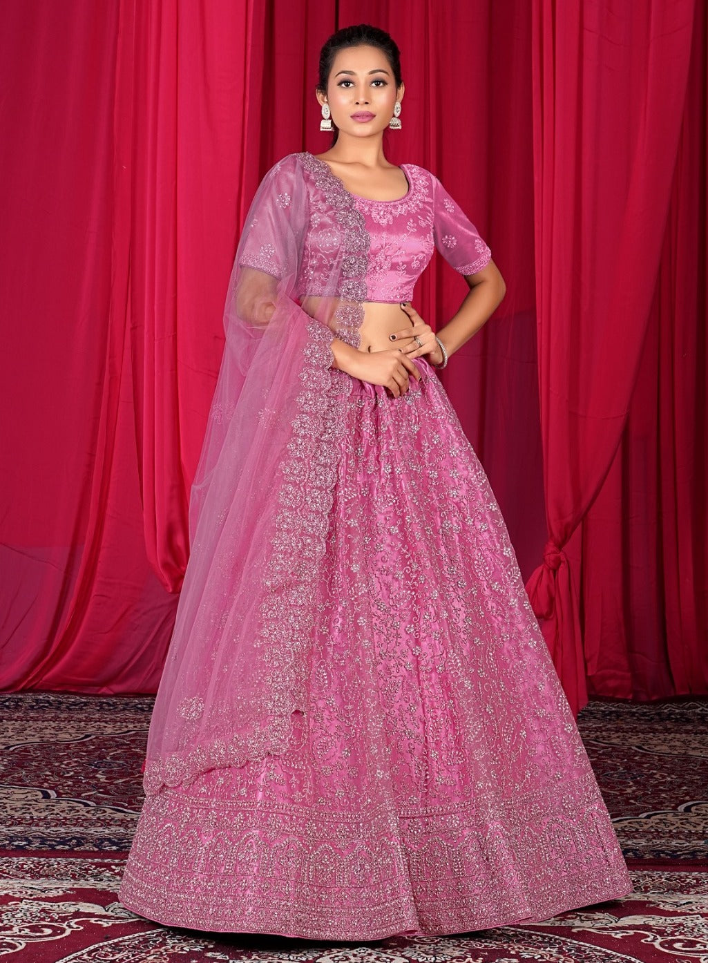 New Semi Stitiched Netted Lehenga Choli