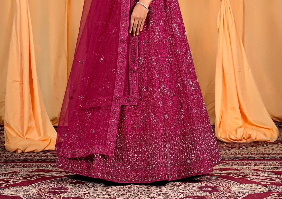 New Semi Stitiched Netted Lehenga Choli