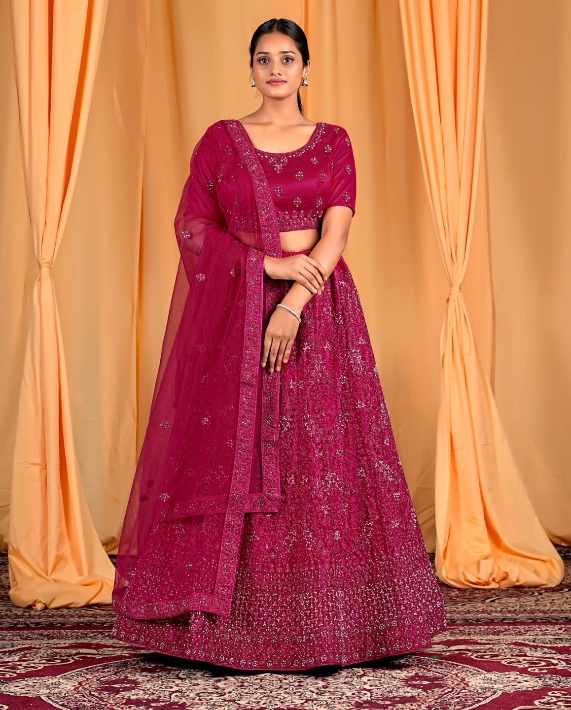 New Semi Stitiched Netted Lehenga Choli