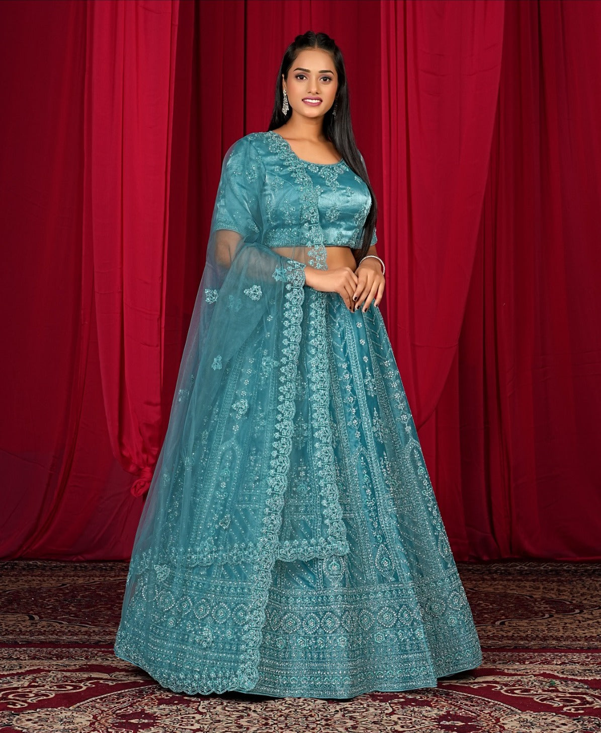 New Semi Stitiched Netted Lehenga Choli