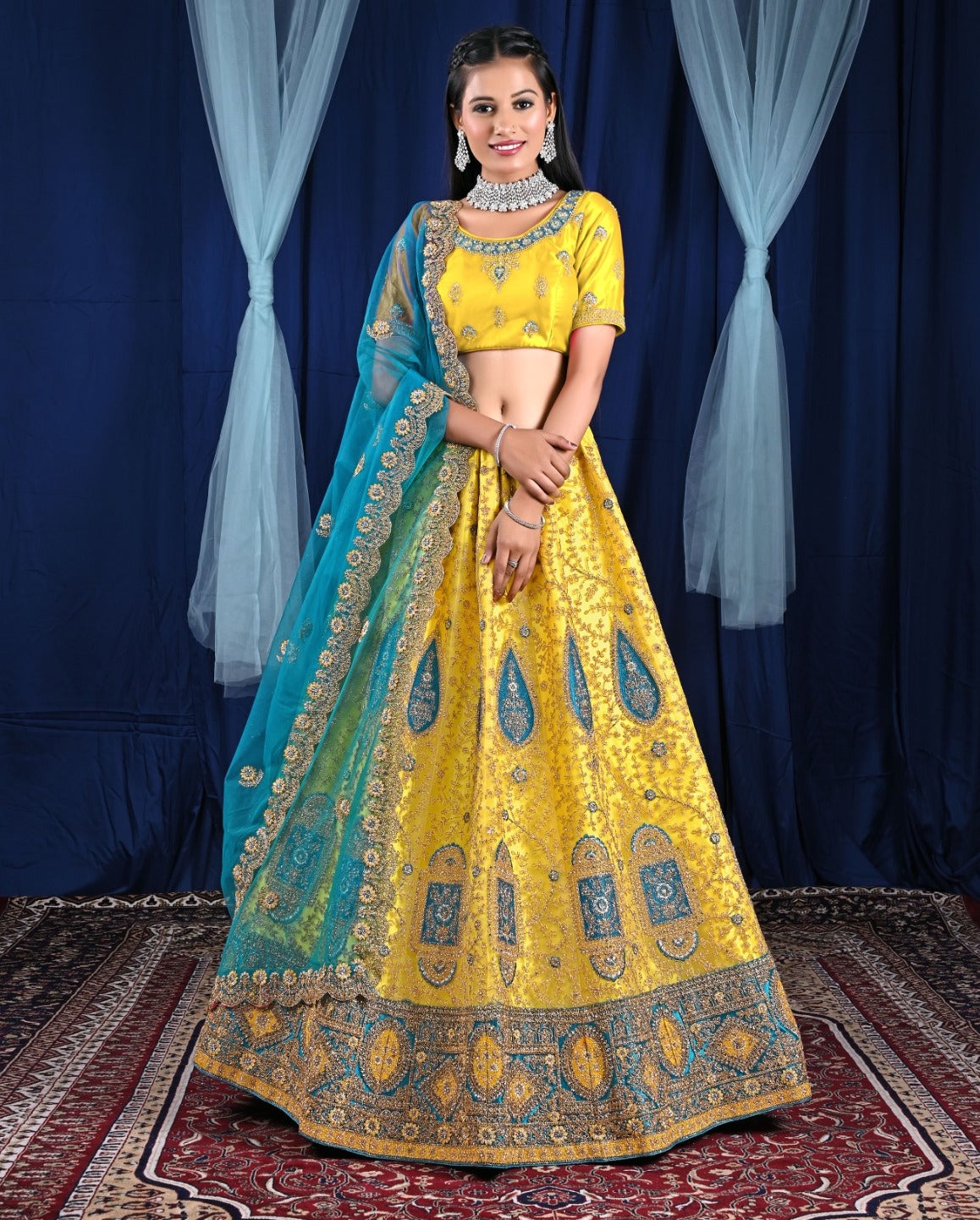 New Semi Stitiched Netted Lehenga Choli