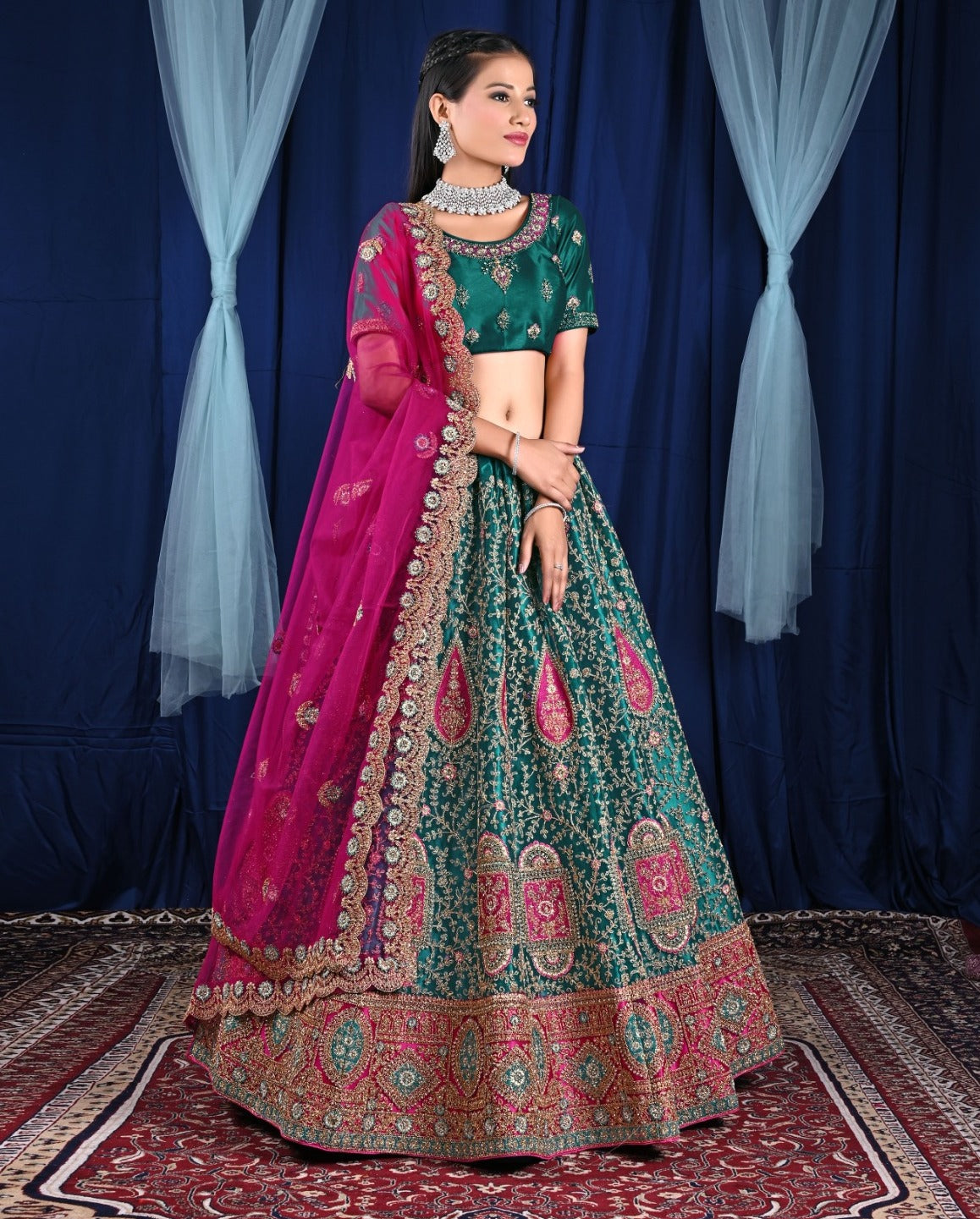 New Semi Stitiched Netted Lehenga Choli