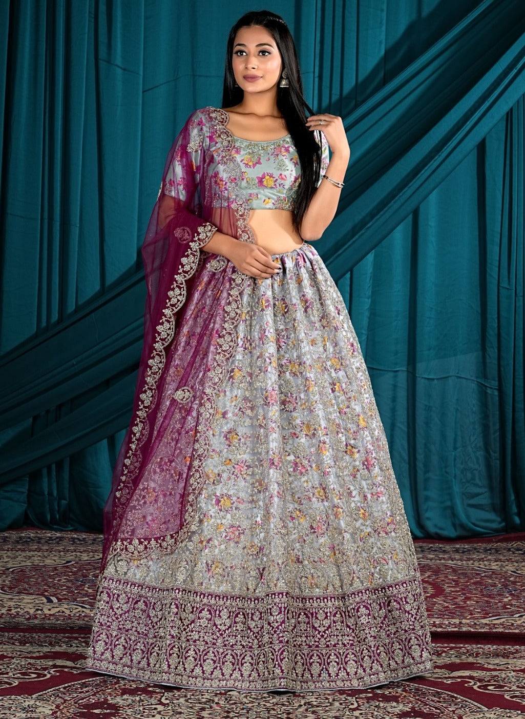 New Semi Stitiched Netted Lehenga Choli