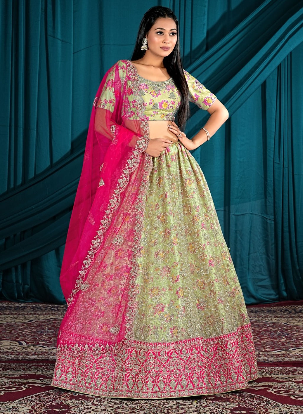 New Semi Stitiched Netted Lehenga Choli