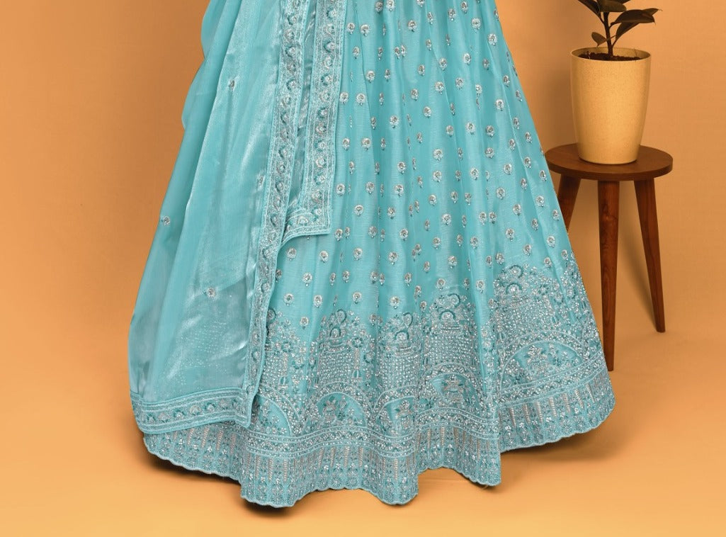 New Semi Stitiched Netted Lehenga Choli