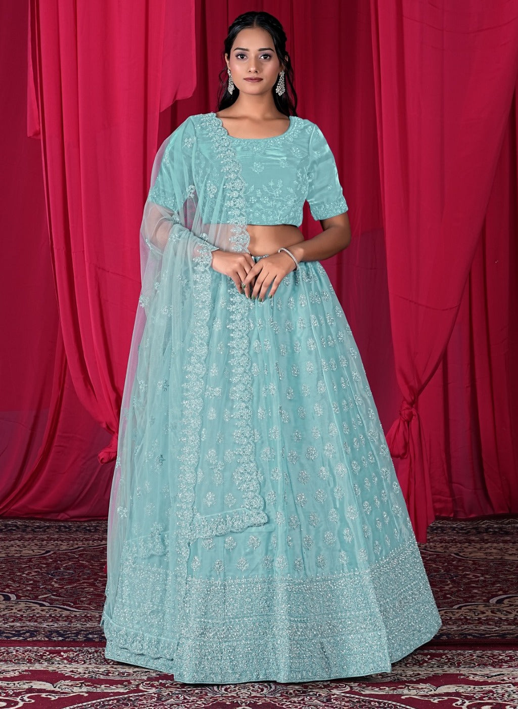 New Semi Stitiched Netted Lehenga Choli