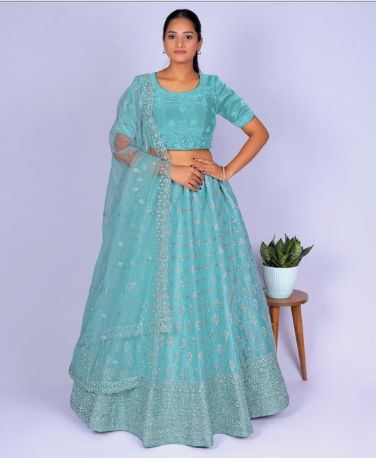 New Semi Stitiched Netted Lehenga Choli