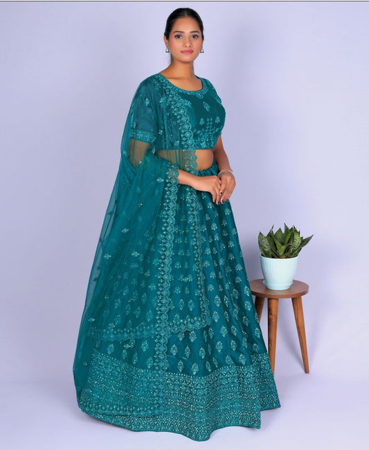 New Semi Stitiched Netted Lehenga Choli