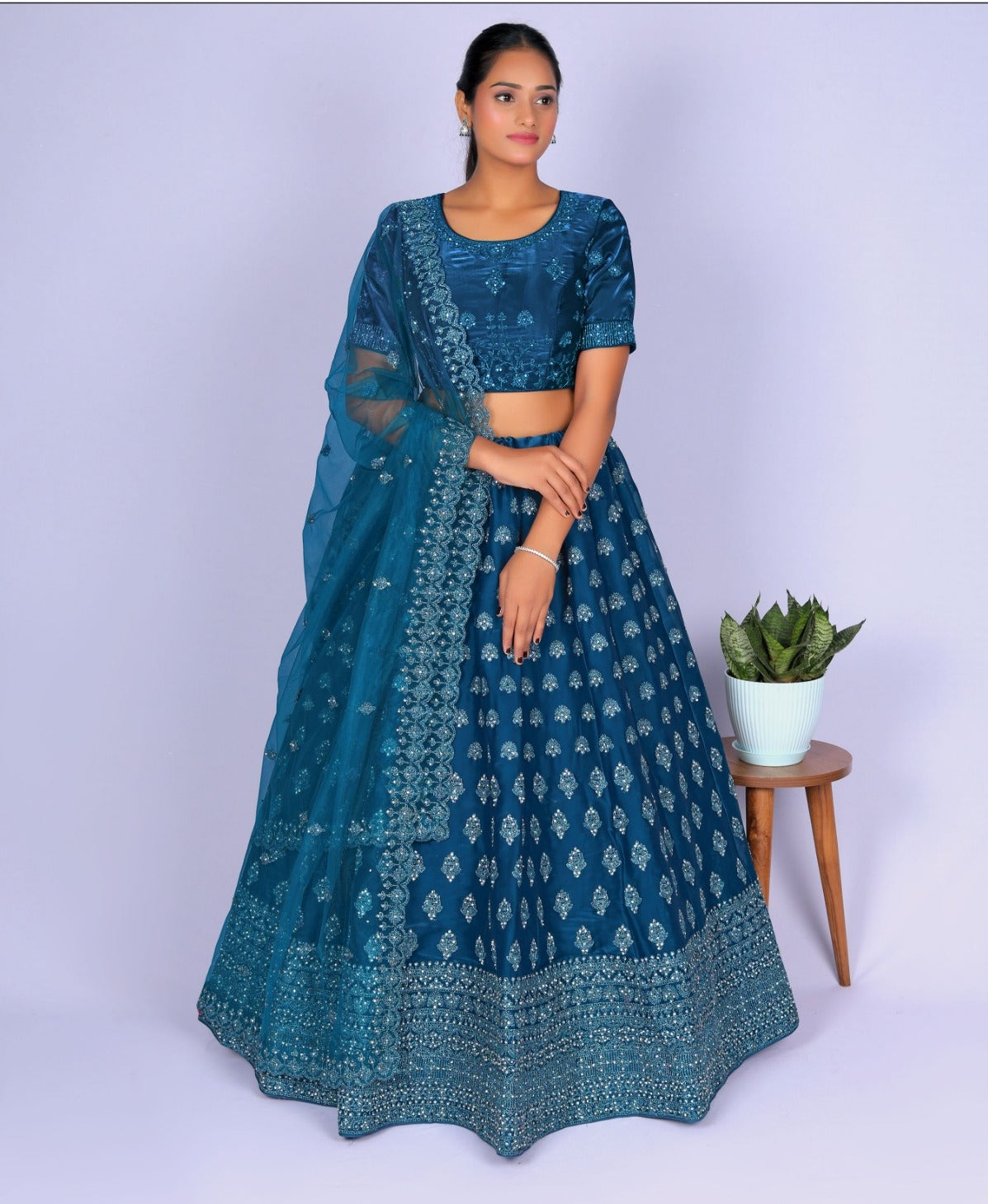 New Semi Stitiched Netted Lehenga Choli