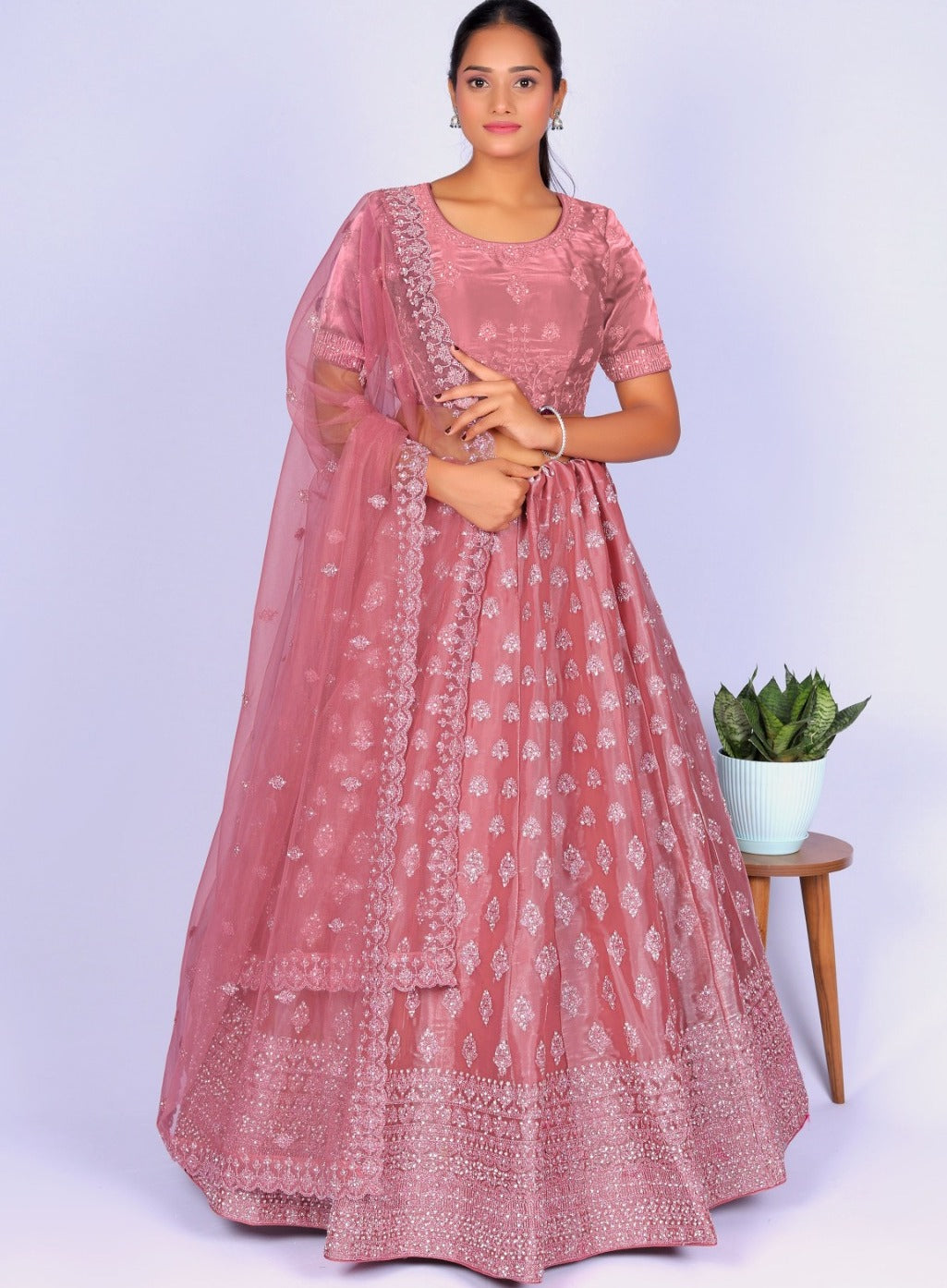 New Semi Stitiched Netted Lehenga Choli