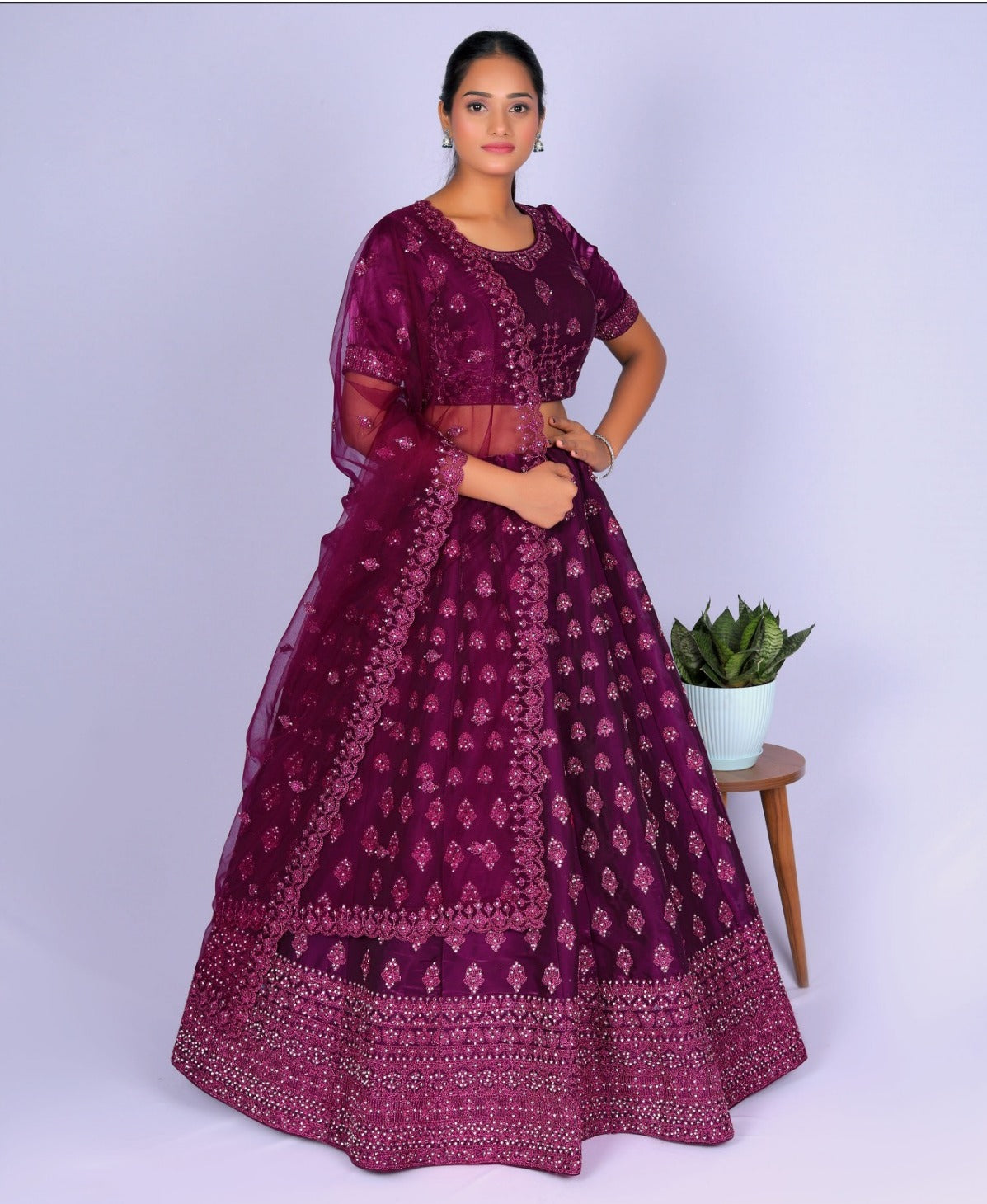 New Semi Stitiched Netted Lehenga Choli