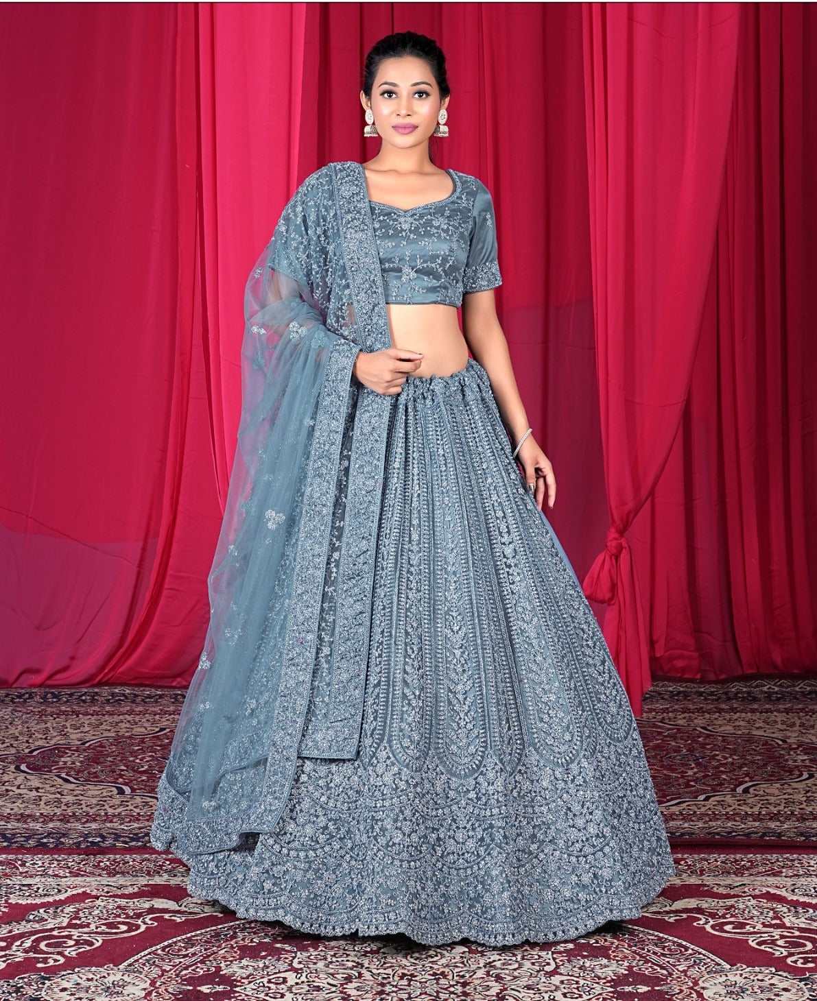 New Semi Stitiched Netted Lehenga Choli