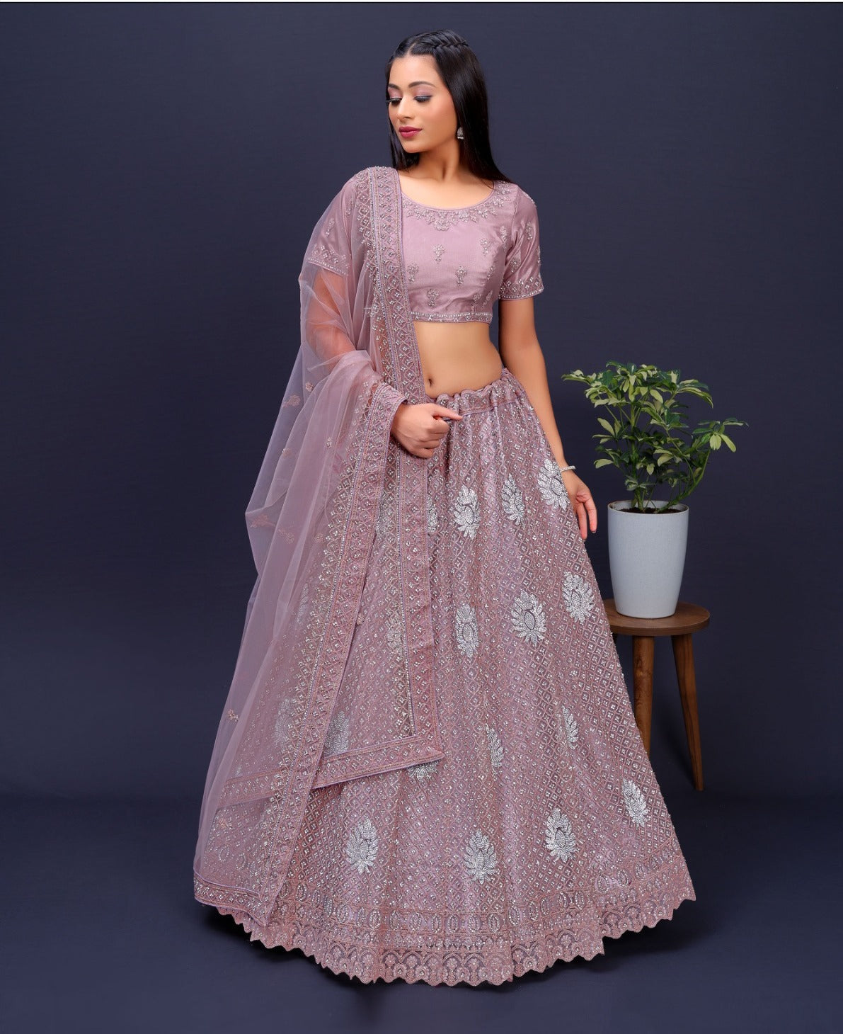 New Semi Stitiched Netted Lehenga Choli