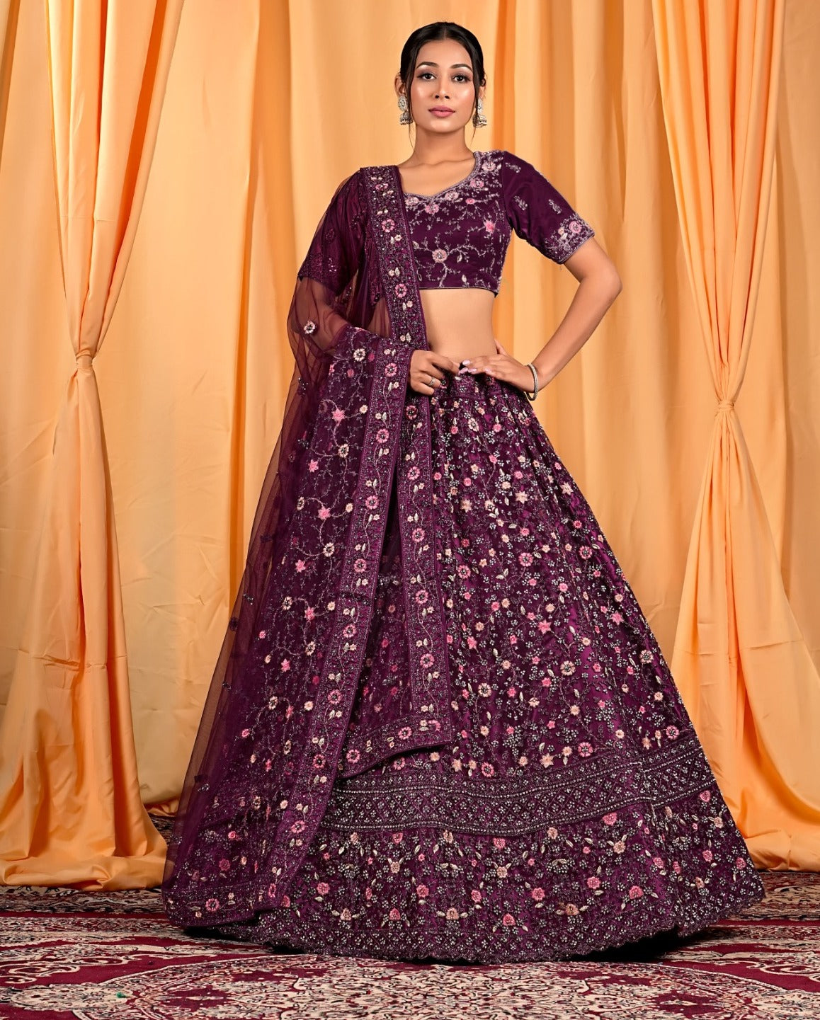 New Semi Stitiched Netted Lehenga Choli