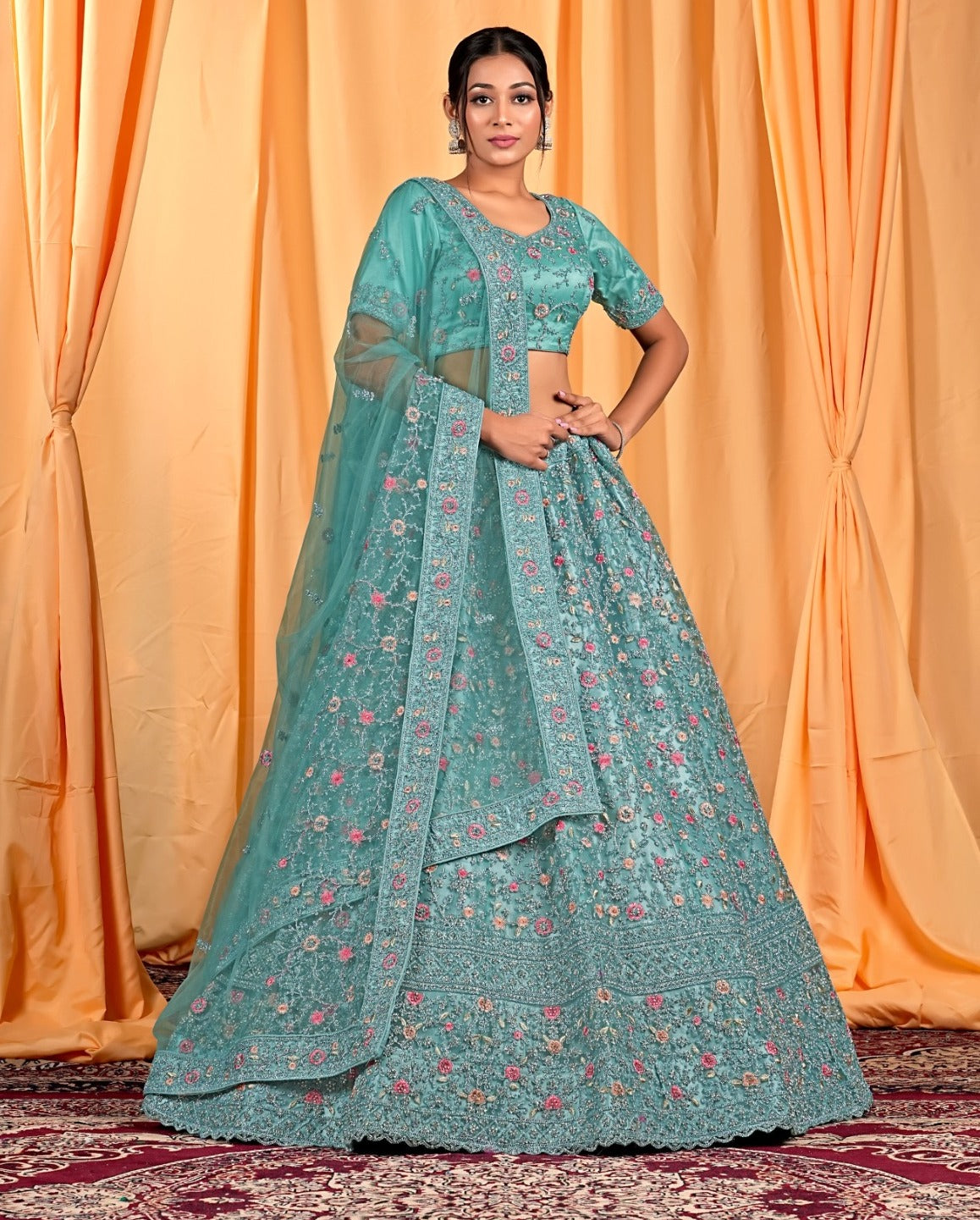 New Semi Stitiched Netted Lehenga Choli