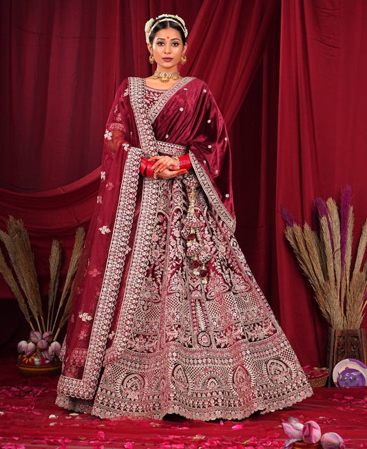 New Semi Stitiched Velvet Bridal Lehenga Choli