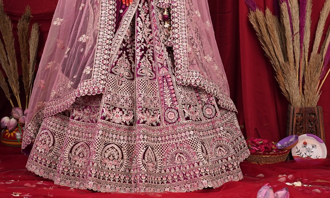 New Semi Stitiched Velvet Bridal Lehenga Choli