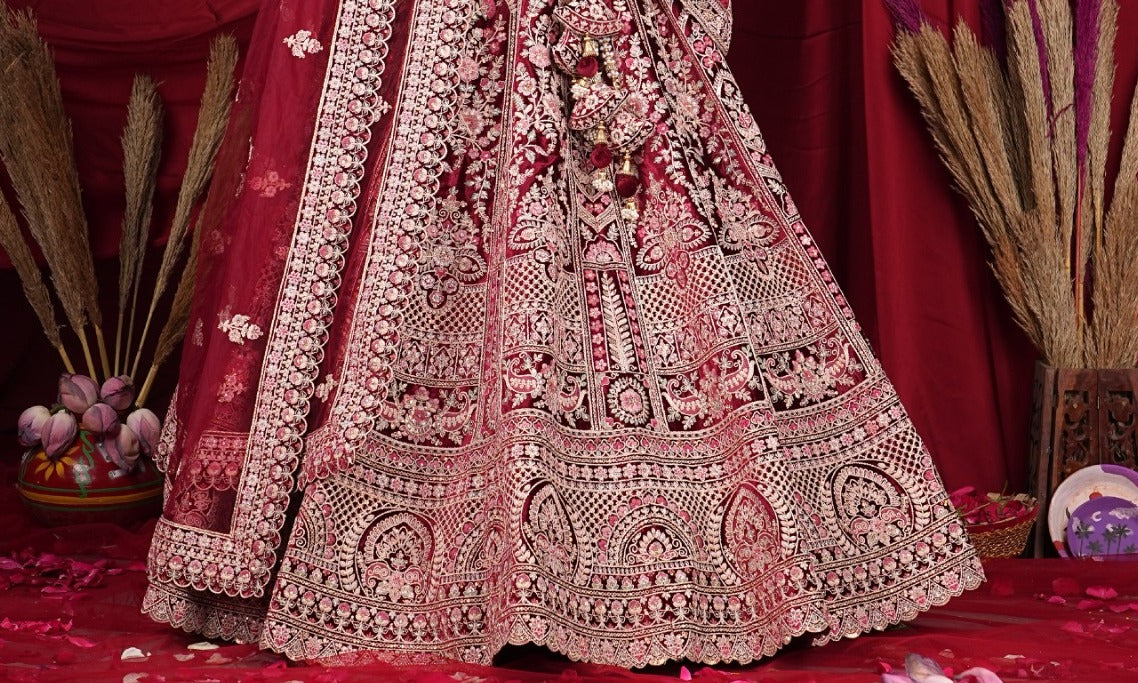 New Semi Stitiched Velvet Bridal Lehenga Choli