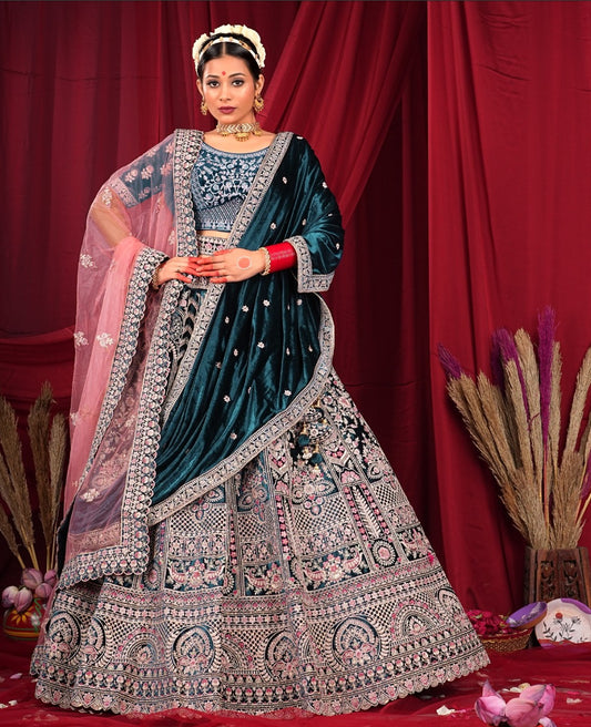 New Semi Stitiched Velvet Bridal Lehenga Choli