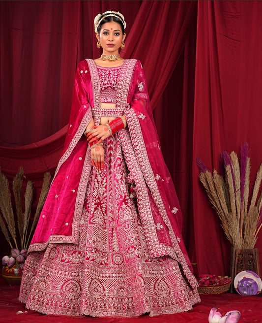 New Semi Stitiched Velvet Bridal Lehenga Choli