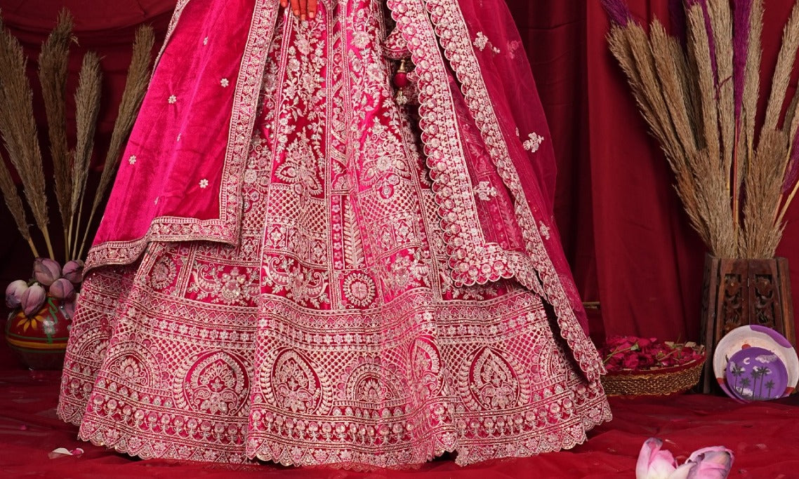 New Semi Stitiched Velvet Bridal Lehenga Choli