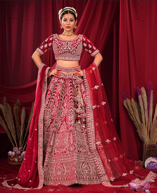 New Semi Stitiched Velvet Bridal Lehenga Choli