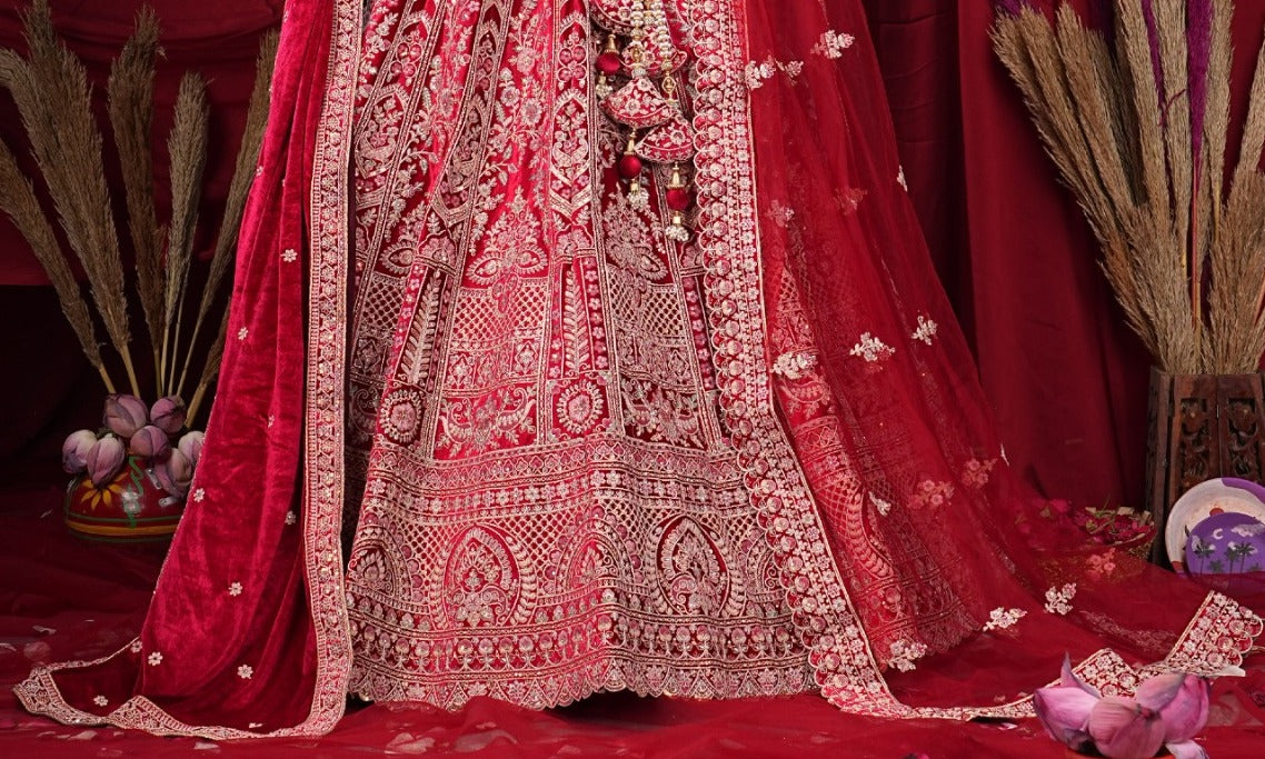 New Semi Stitiched Velvet Bridal Lehenga Choli