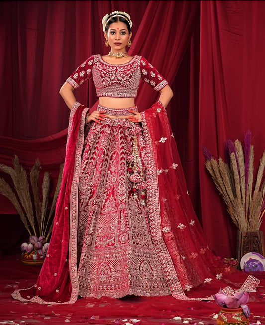 New Semi Stitiched Velvet Bridal Lehenga Choli