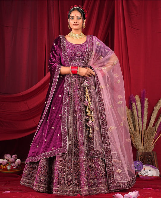 New Semi Stitiched Velvet Bridal Lehenga Choli