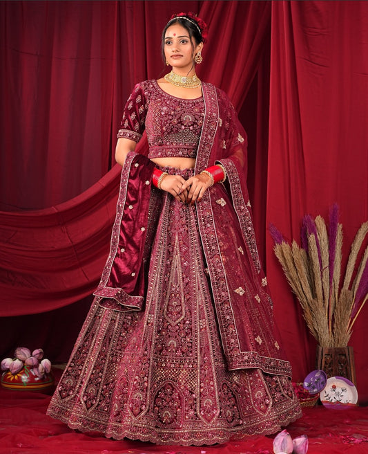 New Semi Stitiched Velvet Bridal Lehenga Choli