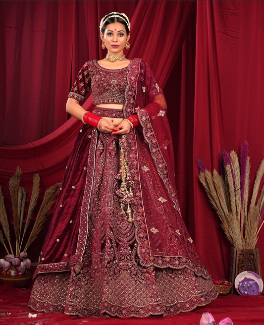 New Semi Stitiched Velvet Bridal Lehenga Choli